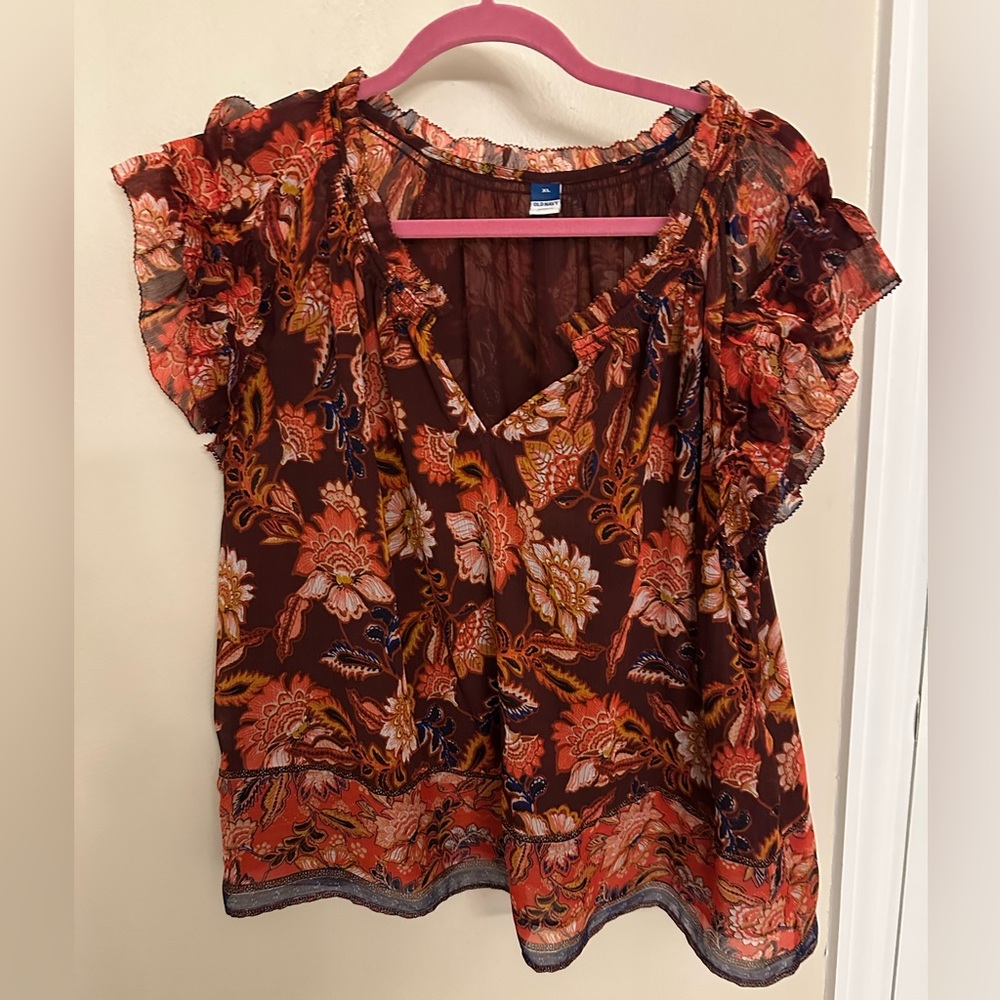 Old Navy cap sleeve loose fitting blouse with ruffle trim size XL